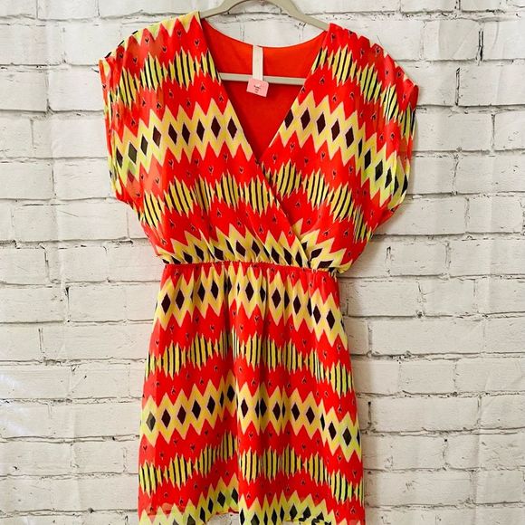 Retro Chevron Vintage Summer Geometric Stripe Dress With Open Sleeves Size 10 - Picture 1 of 5